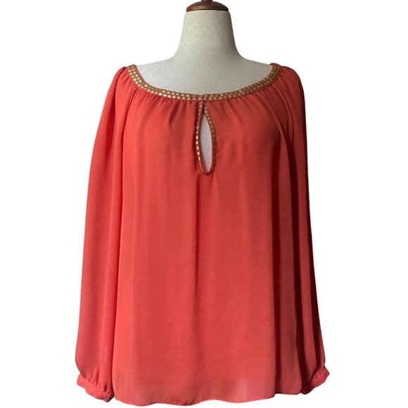 MICHAEL Michael Kors Tops - MICHAEL Michael Kors Women's Blouse, Orange Gold Studded, Long Sleeve, Size L